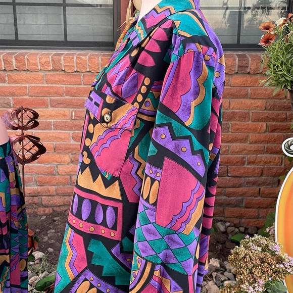 Lilli Ann Collections • Purple/Black • Large • Geometric • Blouse & Skirt Set - Picture 7 of 16